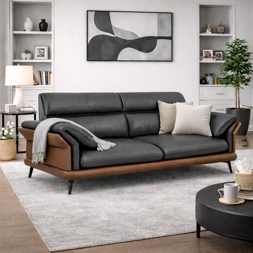 Angus modern black stylish leather luxury couches and settees by divine sofas