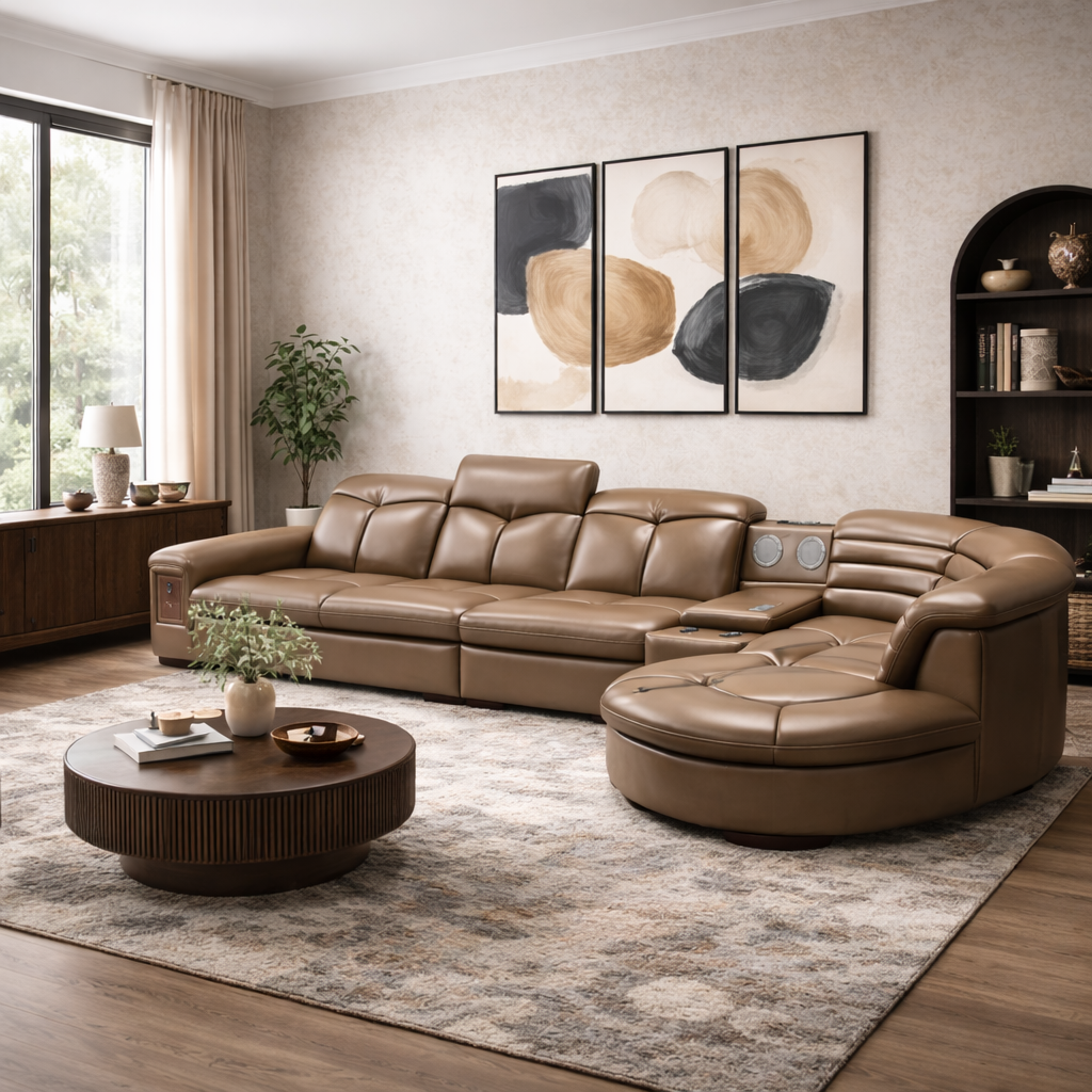 broxtowe brown couch large oversized smart built in speaker electric settee by Divine Sofas 